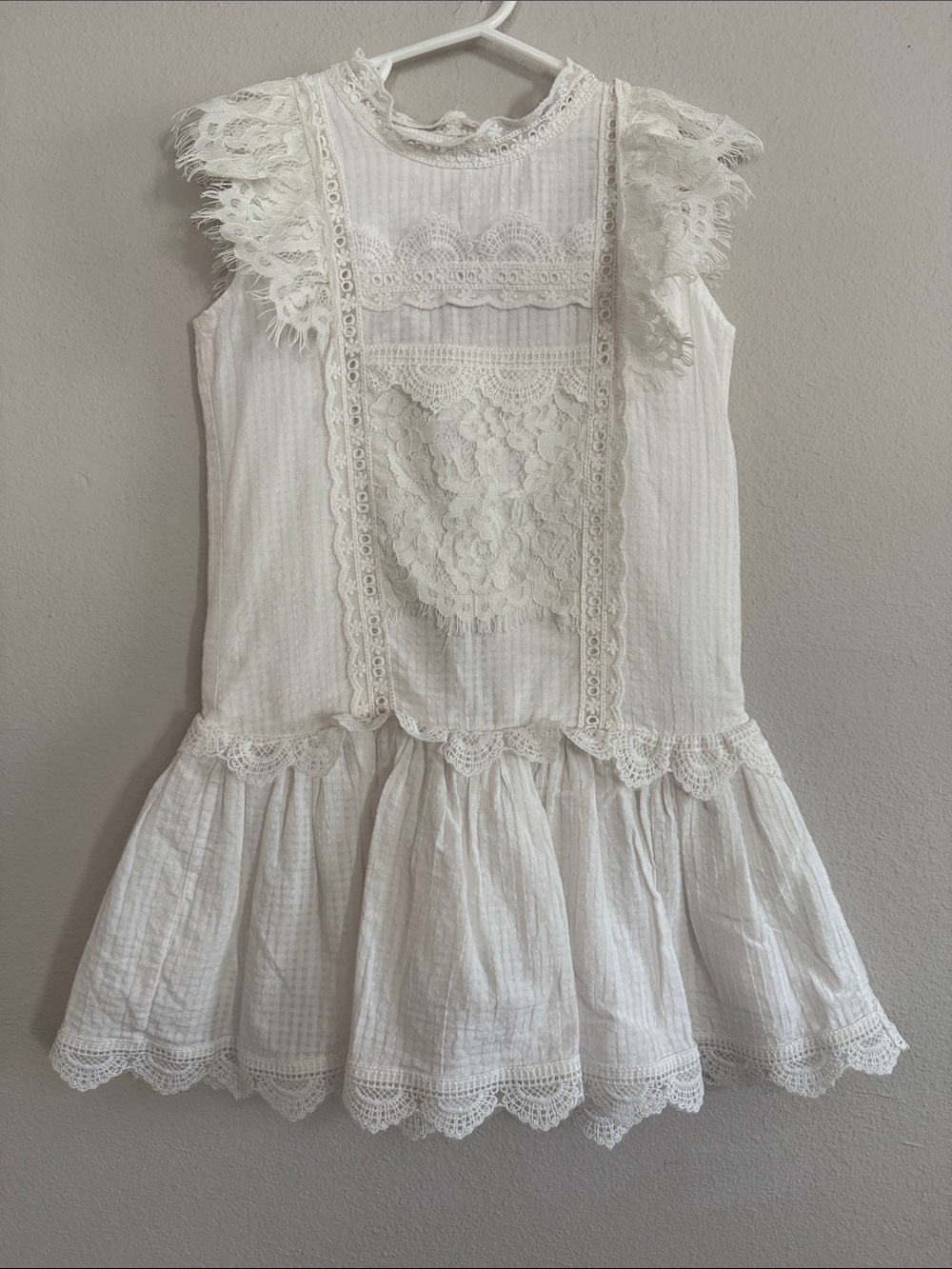 Ivory Lace-Trimmed Girls' Formal Dress  with Sleeveless Tiered Skirt - [649]